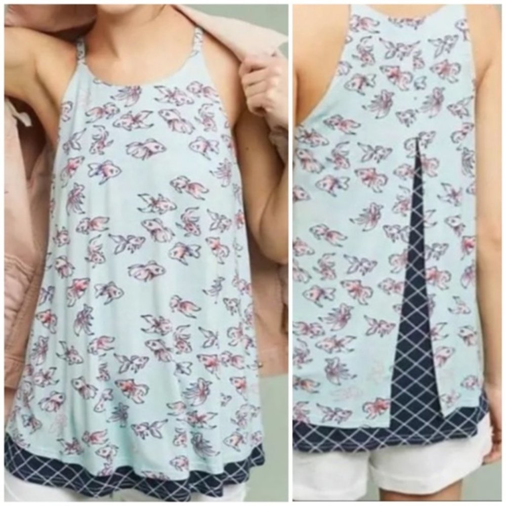 Porridge - dual layered tank with fish print - L